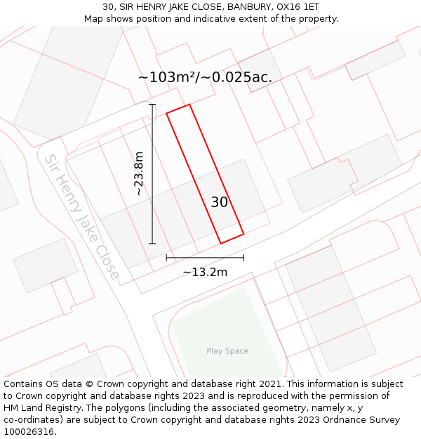 30, SIR HENRY JAKE CLOSE, BANBURY, OX16 1ET: Plot and title map