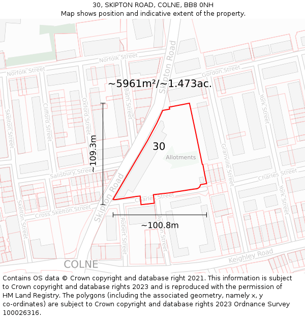 30, SKIPTON ROAD, COLNE, BB8 0NH: Plot and title map