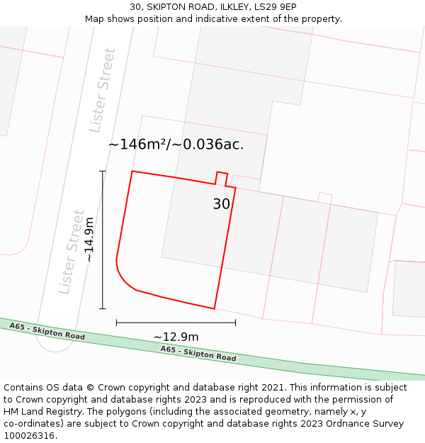 30, SKIPTON ROAD, ILKLEY, LS29 9EP: Plot and title map