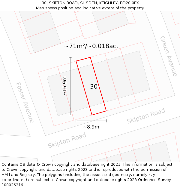 30, SKIPTON ROAD, SILSDEN, KEIGHLEY, BD20 0PX: Plot and title map