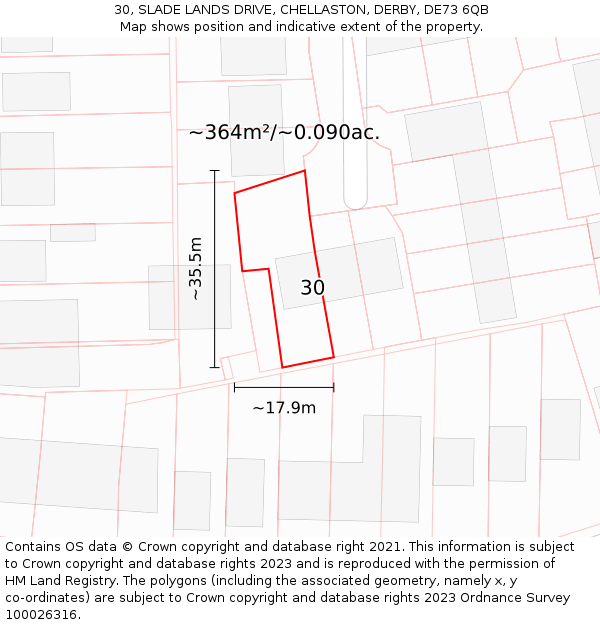 30, SLADE LANDS DRIVE, CHELLASTON, DERBY, DE73 6QB: Plot and title map