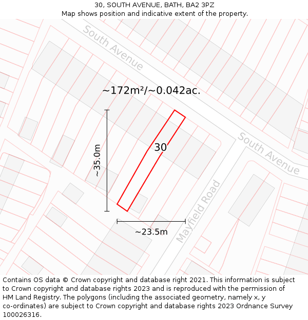 30, SOUTH AVENUE, BATH, BA2 3PZ: Plot and title map