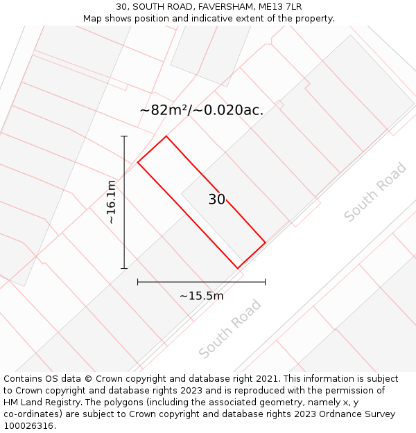 30, SOUTH ROAD, FAVERSHAM, ME13 7LR: Plot and title map