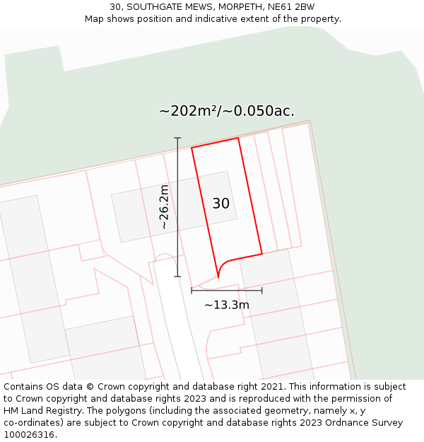 30, SOUTHGATE MEWS, MORPETH, NE61 2BW: Plot and title map