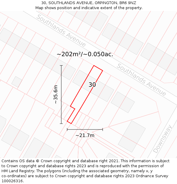 30, SOUTHLANDS AVENUE, ORPINGTON, BR6 9NZ: Plot and title map