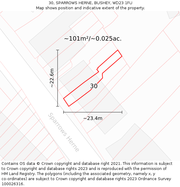 30, SPARROWS HERNE, BUSHEY, WD23 1FU: Plot and title map