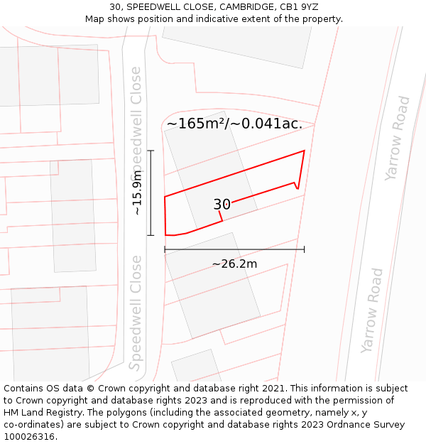 30, SPEEDWELL CLOSE, CAMBRIDGE, CB1 9YZ: Plot and title map