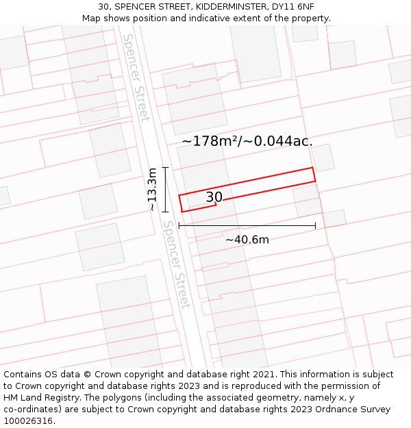 30, SPENCER STREET, KIDDERMINSTER, DY11 6NF: Plot and title map