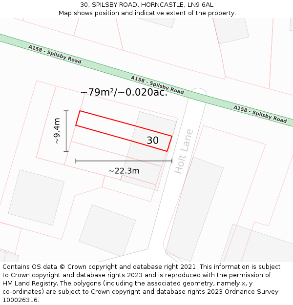 30, SPILSBY ROAD, HORNCASTLE, LN9 6AL: Plot and title map
