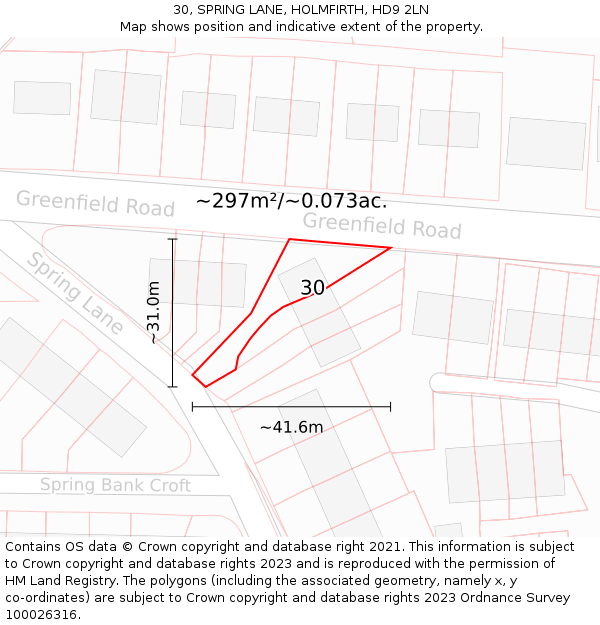 30, SPRING LANE, HOLMFIRTH, HD9 2LN: Plot and title map
