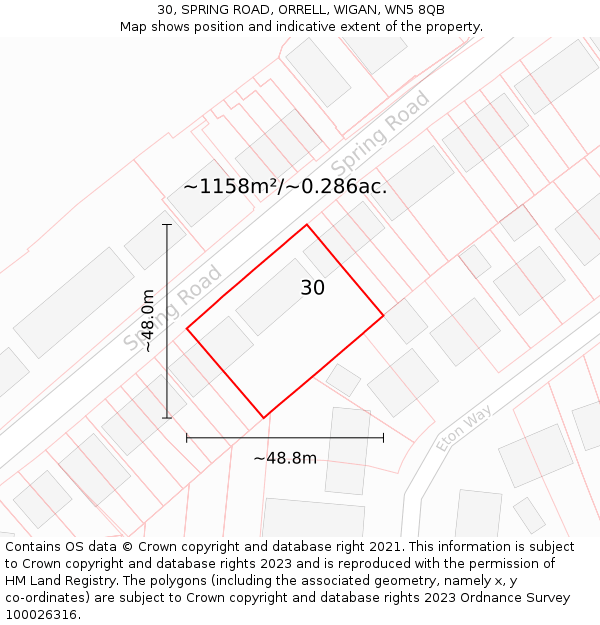 30, SPRING ROAD, ORRELL, WIGAN, WN5 8QB: Plot and title map