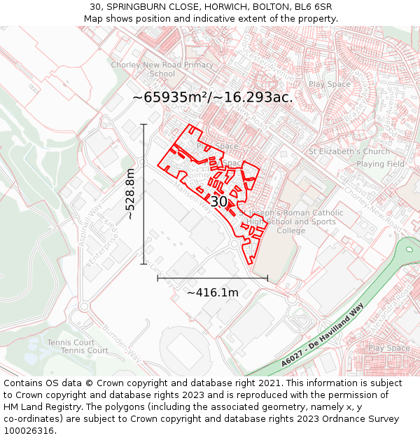 30, SPRINGBURN CLOSE, HORWICH, BOLTON, BL6 6SR: Plot and title map