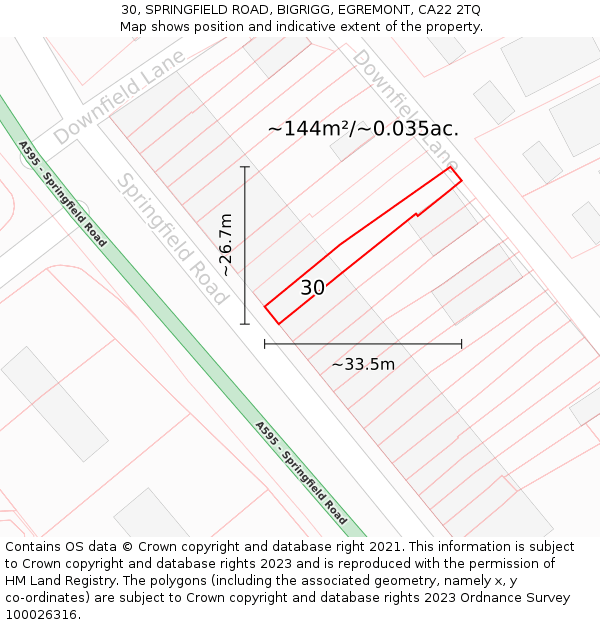 30, SPRINGFIELD ROAD, BIGRIGG, EGREMONT, CA22 2TQ: Plot and title map