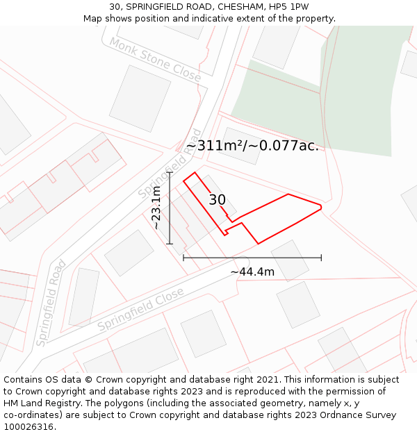 30, SPRINGFIELD ROAD, CHESHAM, HP5 1PW: Plot and title map