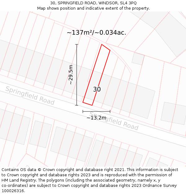 30, SPRINGFIELD ROAD, WINDSOR, SL4 3PQ: Plot and title map