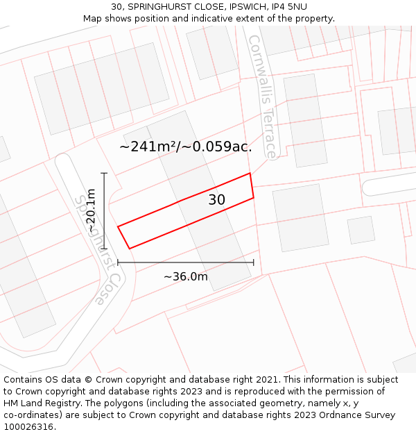 30, SPRINGHURST CLOSE, IPSWICH, IP4 5NU: Plot and title map