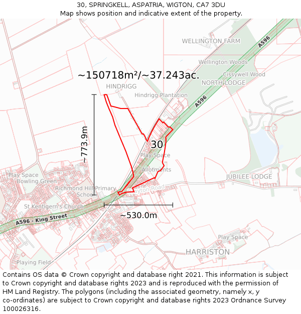 30, SPRINGKELL, ASPATRIA, WIGTON, CA7 3DU: Plot and title map