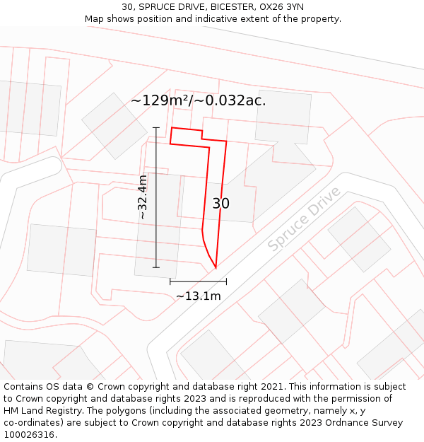30, SPRUCE DRIVE, BICESTER, OX26 3YN: Plot and title map