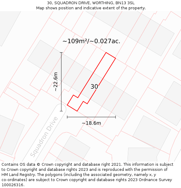 30, SQUADRON DRIVE, WORTHING, BN13 3SL: Plot and title map