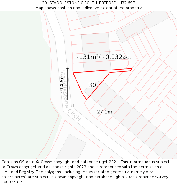 30, STADDLESTONE CIRCLE, HEREFORD, HR2 6SB: Plot and title map