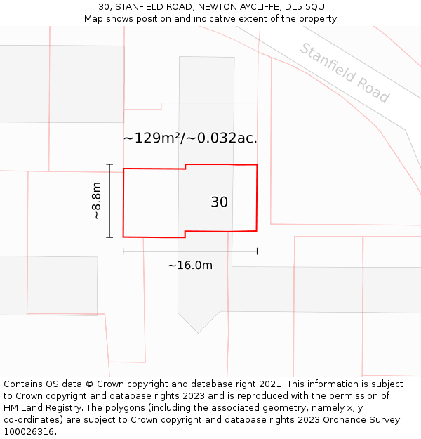30, STANFIELD ROAD, NEWTON AYCLIFFE, DL5 5QU: Plot and title map