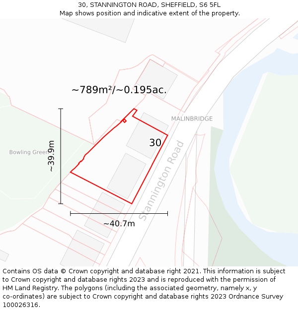 30, STANNINGTON ROAD, SHEFFIELD, S6 5FL: Plot and title map
