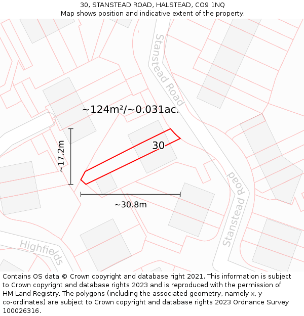 30, STANSTEAD ROAD, HALSTEAD, CO9 1NQ: Plot and title map