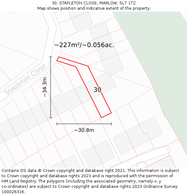 30, STAPLETON CLOSE, MARLOW, SL7 1TZ: Plot and title map