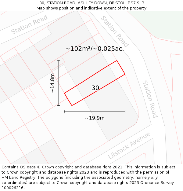 30, STATION ROAD, ASHLEY DOWN, BRISTOL, BS7 9LB: Plot and title map
