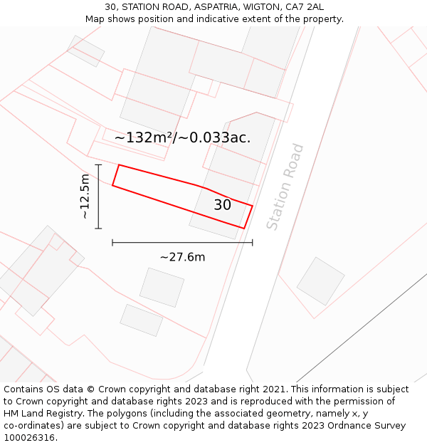 30, STATION ROAD, ASPATRIA, WIGTON, CA7 2AL: Plot and title map