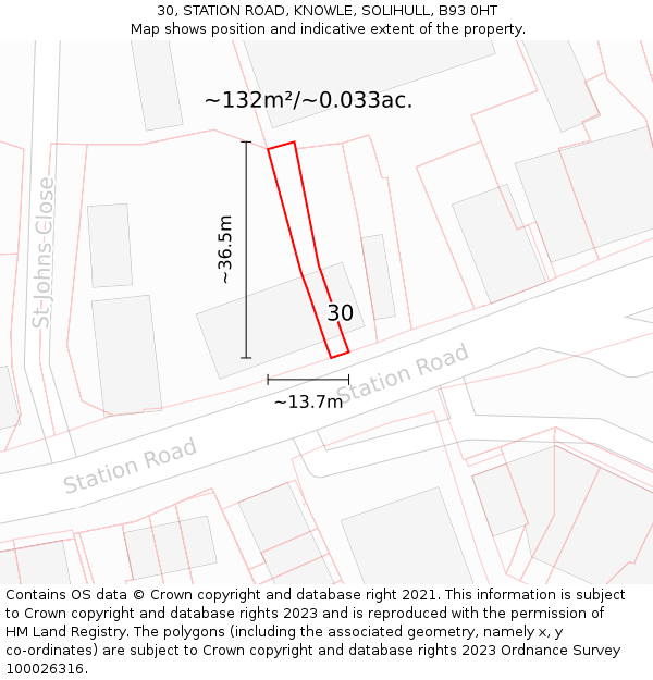 30, STATION ROAD, KNOWLE, SOLIHULL, B93 0HT: Plot and title map