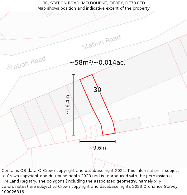 30, STATION ROAD, MELBOURNE, DERBY, DE73 8EB: Plot and title map