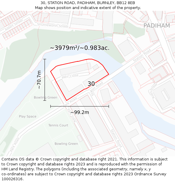 30, STATION ROAD, PADIHAM, BURNLEY, BB12 8EB: Plot and title map