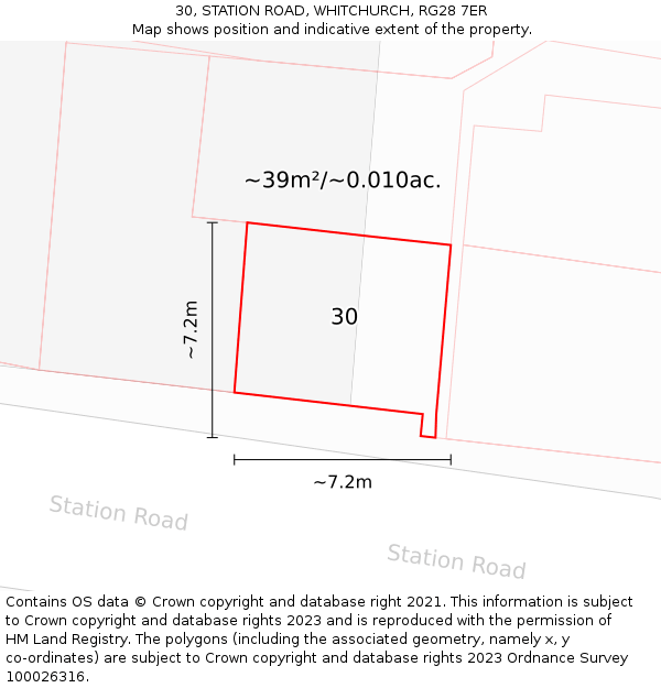 30, STATION ROAD, WHITCHURCH, RG28 7ER: Plot and title map