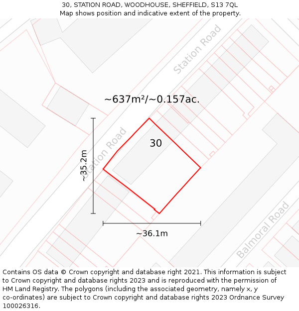 30, STATION ROAD, WOODHOUSE, SHEFFIELD, S13 7QL: Plot and title map
