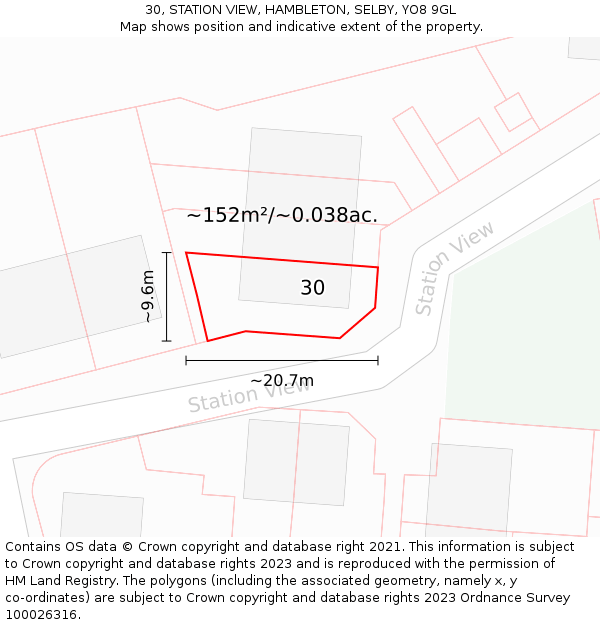 30, STATION VIEW, HAMBLETON, SELBY, YO8 9GL: Plot and title map