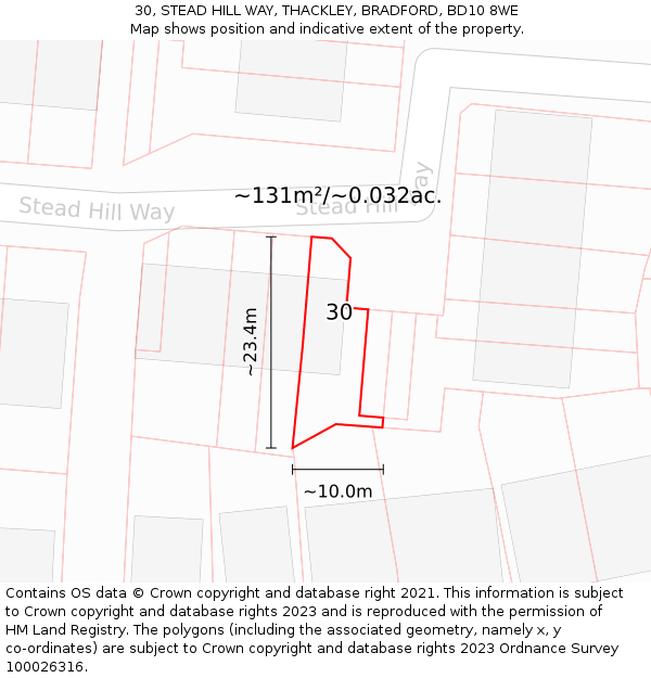 30, STEAD HILL WAY, THACKLEY, BRADFORD, BD10 8WE: Plot and title map