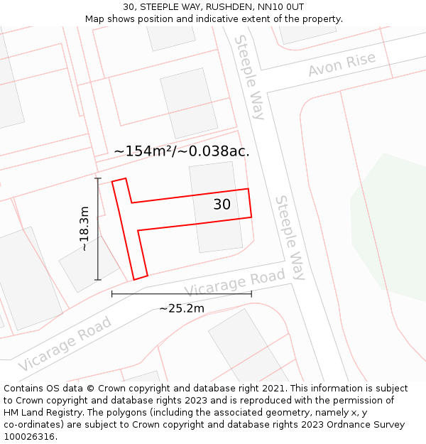 30, STEEPLE WAY, RUSHDEN, NN10 0UT: Plot and title map