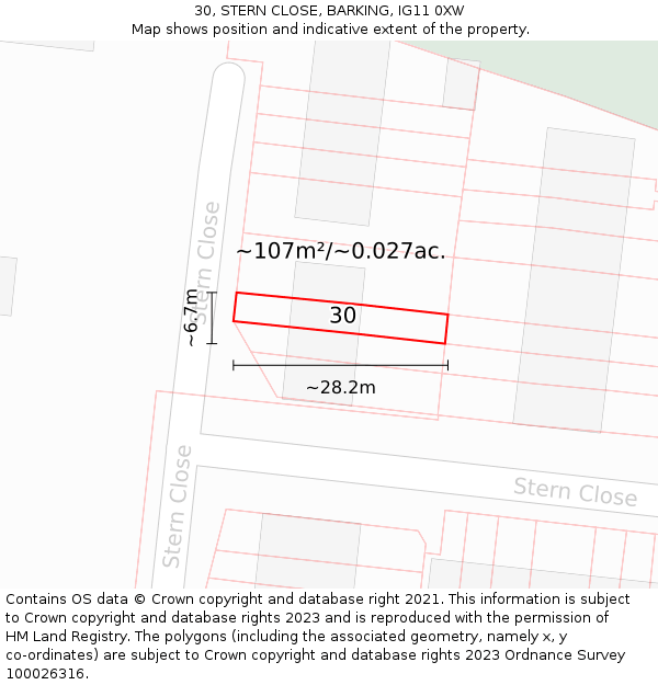 30, STERN CLOSE, BARKING, IG11 0XW: Plot and title map