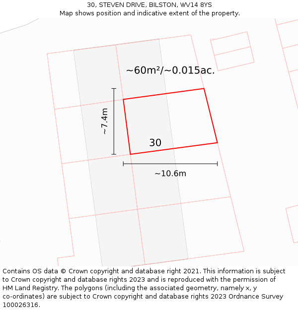 30, STEVEN DRIVE, BILSTON, WV14 8YS: Plot and title map