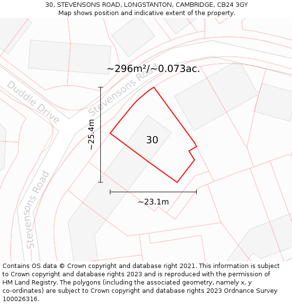 30, STEVENSONS ROAD, LONGSTANTON, CAMBRIDGE, CB24 3GY: Plot and title map