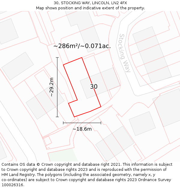 30, STOCKING WAY, LINCOLN, LN2 4FX: Plot and title map
