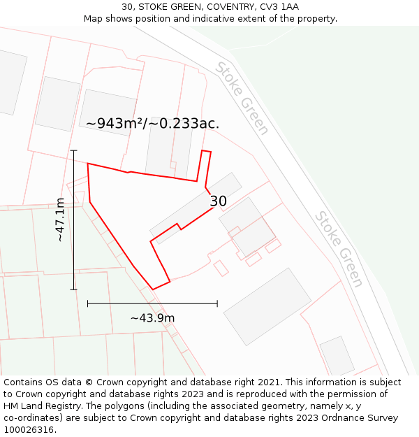 30, STOKE GREEN, COVENTRY, CV3 1AA: Plot and title map