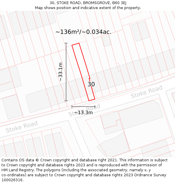 30, STOKE ROAD, BROMSGROVE, B60 3EJ: Plot and title map