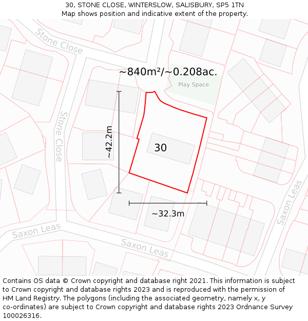30, STONE CLOSE, WINTERSLOW, SALISBURY, SP5 1TN: Plot and title map