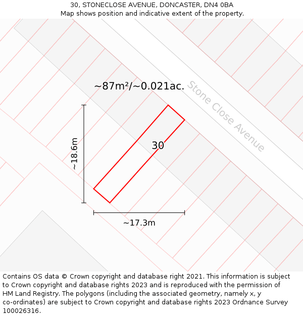 30, STONECLOSE AVENUE, DONCASTER, DN4 0BA: Plot and title map