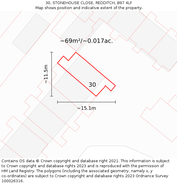 30, STONEHOUSE CLOSE, REDDITCH, B97 4LF: Plot and title map
