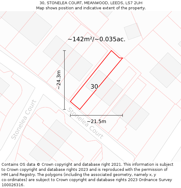 30, STONELEA COURT, MEANWOOD, LEEDS, LS7 2UH: Plot and title map