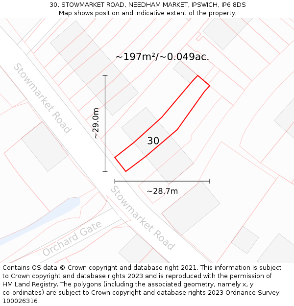 30, STOWMARKET ROAD, NEEDHAM MARKET, IPSWICH, IP6 8DS: Plot and title map