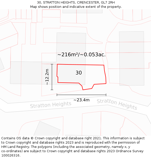 30, STRATTON HEIGHTS, CIRENCESTER, GL7 2RH: Plot and title map
